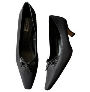 Vintage J. Loren Collection Betsy 2" Heel Black Rhinestone square toe size 8.5